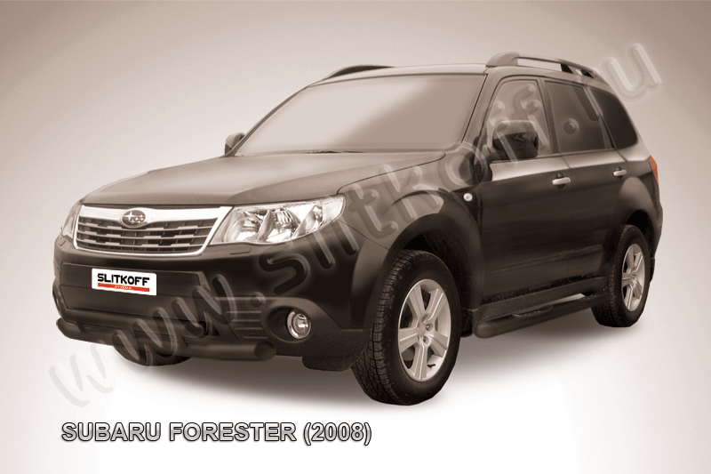 Защита Slitkoff переднего бампера d57/57 двойная ЧЕРНАЯ матовая для Subaru Forester III 2008-2012. Артикул SF011B