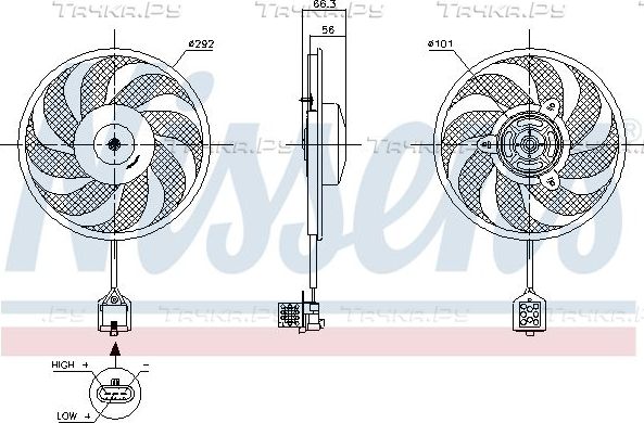 Вентилятор радиатора двигателя Nissens (полимерный материал) для Opel Combo C 2001-2012. Артикул 85596