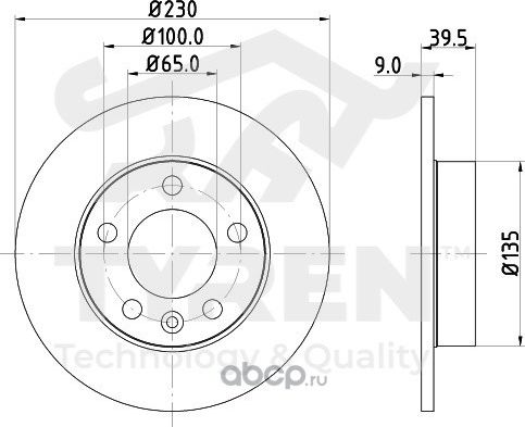 Тормозной диск (Tyren). Артикул TYR1019611