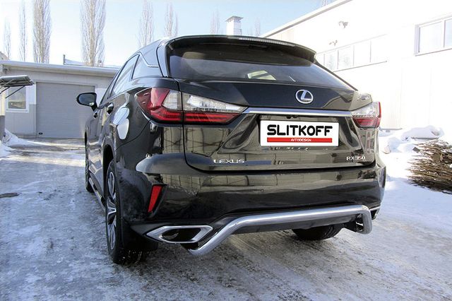 Защита Slitkoff заднего бампера d57 скоба для Lexus RX350 IV 2015-2026. Артикул LRX15-008