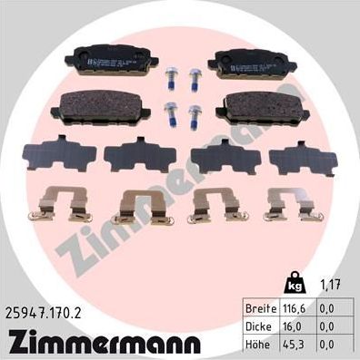 Тормозные колодки Zimmermann. Артикул 25947.170.2