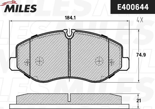 Тормозные колодки Miles (Low-Metallic). Артикул E400644