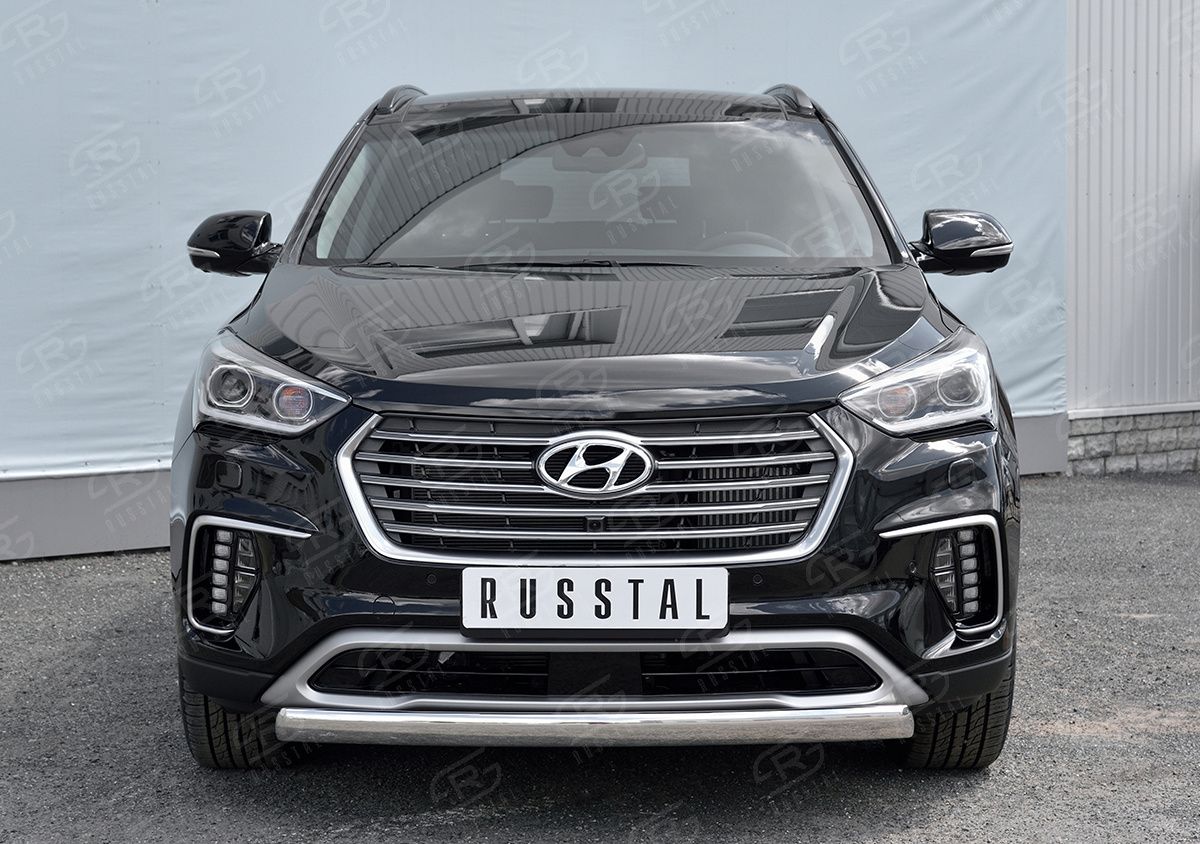 Защита RusStal переднего бампера d75х42 (дуга) для Hyundai Grand Santa Fe 2015-2026. Артикул HSFZ-002730
