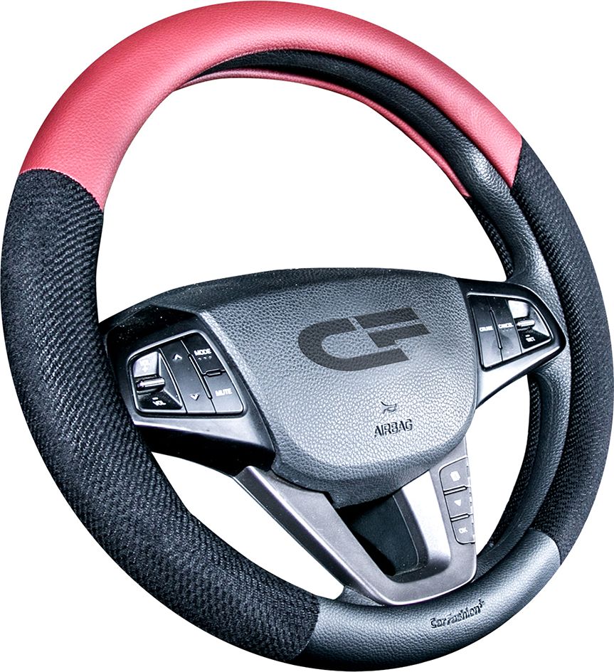 Оплётка на руль CarFashion Space (размер M, экокожа, цвет ЧЕРНЫЙ/ЧЕРНЫЙ/БОРДОВЫЙ). Артикул 31416