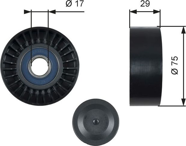 Направляющий (ведущий) ролик приводного поликлинового ремня Gates (полимерный материал). Артикул T36462