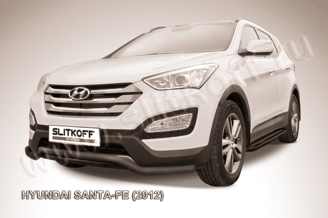 Защита Slitkoff переднего бампера d57 Волна ЧЕРНАЯ матовая для Hyundai Santa Fe III 2012-2018. Артикул HSFT12-001B