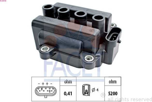 Катушка зажигания Facet OE Equivalent для Renault Twingo I 2001-2012. Артикул 9.6418