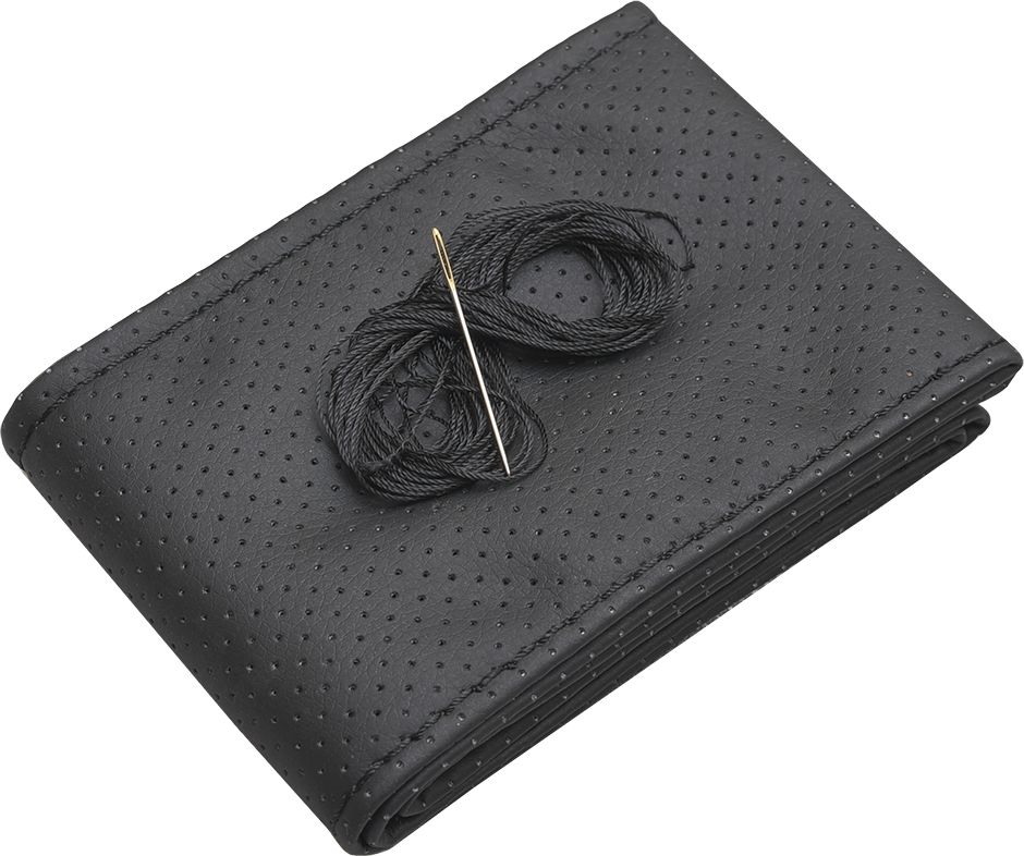 Оплётка на руль Rezkon (размер L, экокожа перф., цвет ЧЕРНЫЙ). Артикул 8001021021