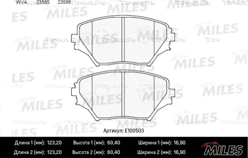 Тормозные колодки Miles (Semi-Metallic) передние для Toyota RAV4 II (XA20) 2000-2005. Артикул E100503