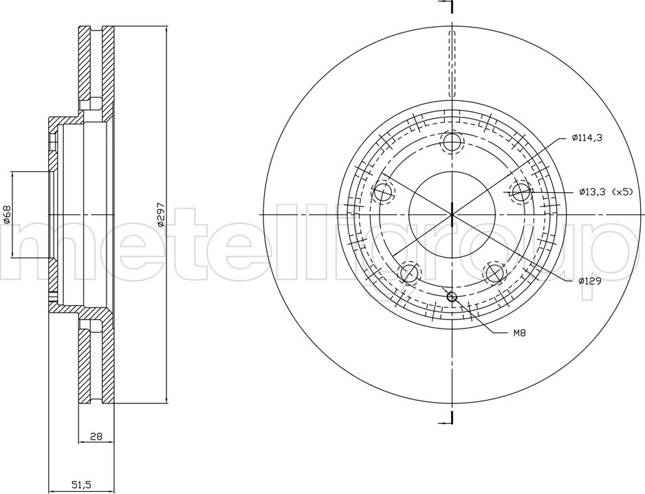 Тормозной диск Metelli передний для Mazda CX-5 II 2017-2026. Артикул 23-1850C