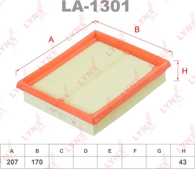 Воздушный фильтр LYNXauto. Артикул LA-1301