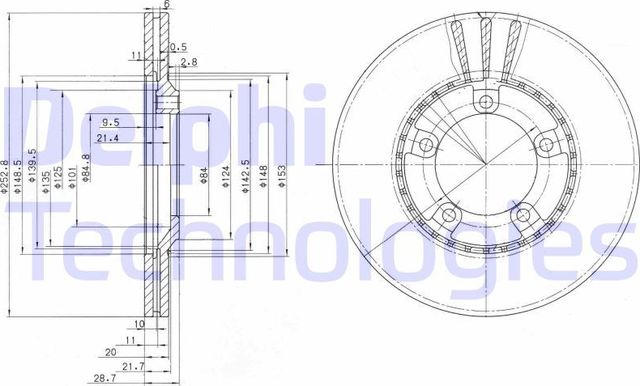 Тормозной диск Delphi передний для Hyundai Grace 1993-2004. Артикул BG3071