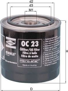 Масляный фильтр Mahle. Артикул OC 23