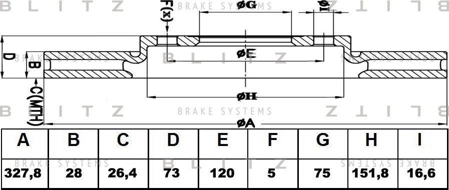 Диск тормозной BMW X3/X4 (F25/F26) 10- перед.вент. (Blitz). Артикул BS0406