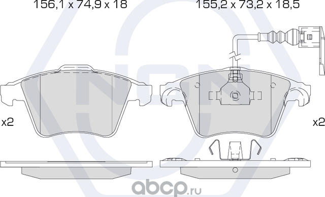 Колодки тормозные керамические, передние (NGN). Артикул 3501554