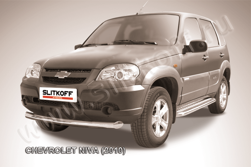 Защита Slitkoff переднего бампера d76 для Chevrolet Niva 2009-2020. Артикул CHN10-003