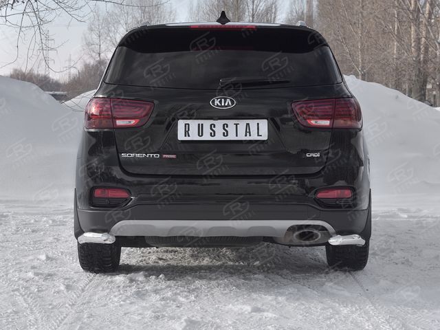 Защита RusStal заднего бампера уголки d63/42 для Kia Sorento III Prime рестайлинг 2017-2020. Артикул KSPZ-003142