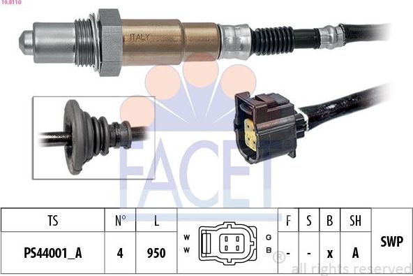 Лямбда-зонд (кислородный датчик) Facet Made in Italy - OE Equivalent для Peugeot 4007 2007-2013. Артикул 10.8110