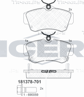 Тормозные колодки Icer передние для Chrysler PT Cruiser 2000-2010. Артикул 181378-701