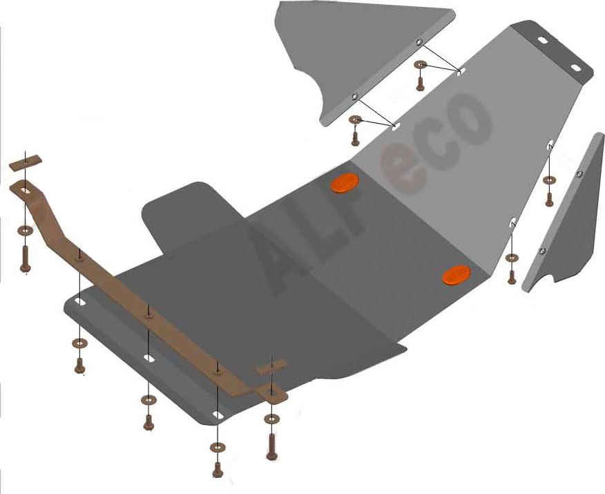 Защита Alfeco для картера и КПП ВАЗ 2121 Нива 1976-2008. Артикул ALF.28.12