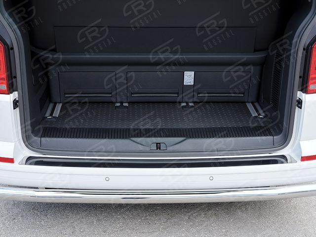 Накладка RusStal на задний бампер (лист нерж зеркальный) для Volkswagen Transporter T6 2015-2026 (короткая база). Артикул VCTN-002324