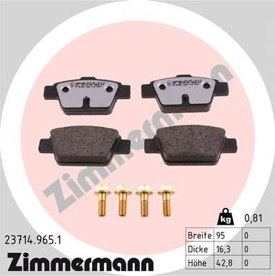 Тормозные колодки Zimmermann rd:z задние для Fiat Stilo 2001-2008. Артикул 23714.965.1