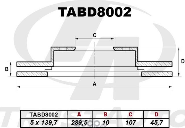 Тормозной диск () (Trustauto). Артикул TABD8002