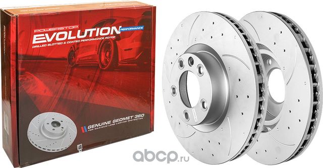 Передний тормозной диск Evolution с перфорацией и насечками, в покрытии GEOMET P (Powerstop). Артикул EBR1291