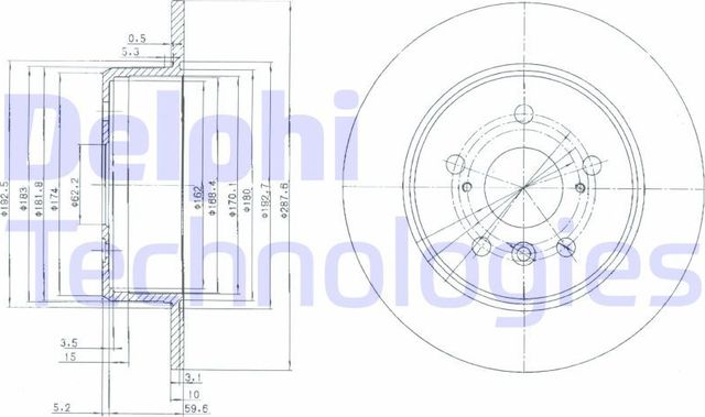 Тормозной диск Delphi задний для Lexus ES I 1991-1997. Артикул BG3183