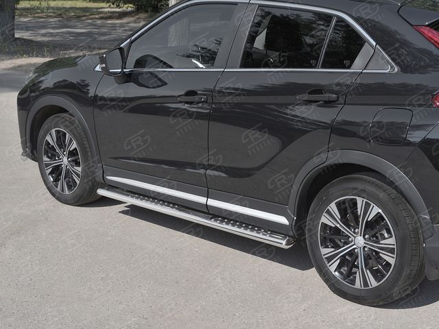 Защита порогов RusStal труба 120х60 овал с проступью для Mitsubishi Eclipse Cross 2018-2026. Артикул MEO-003045