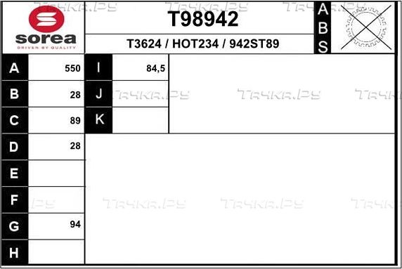 Полуось (привод в сборе, приводной вал) EAI. Артикул T98942