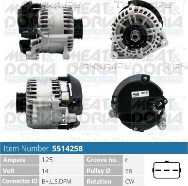 Генератор Meat & Doria для Ford Tourneo Connect I 2002-2013. Артикул 5514258