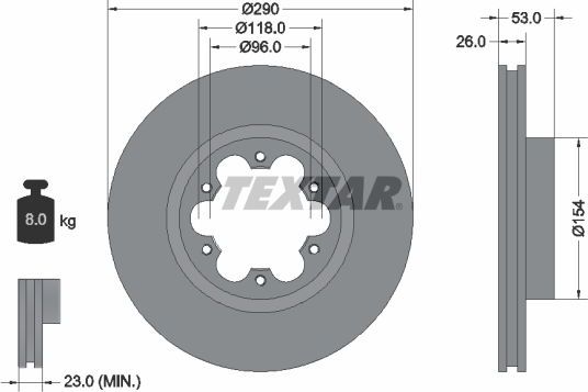 Тормозной диск Textar передний для Nissan Cabstar F24M, F24W 2006-2013. Артикул 93240600