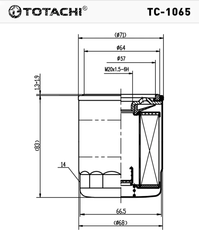 Фильтр масляный TOTACHI TC-1065 C-415 8-93156-750-0 Totachi. Артикул TC1065