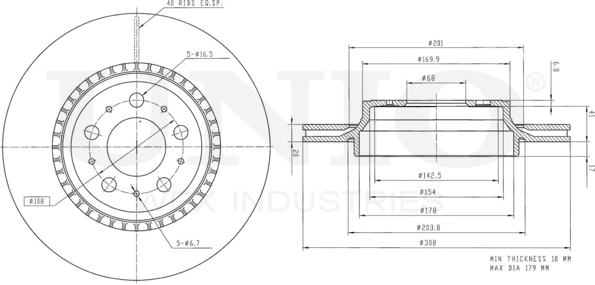 Диск тормозной (Unio). Артикул BRD-20284