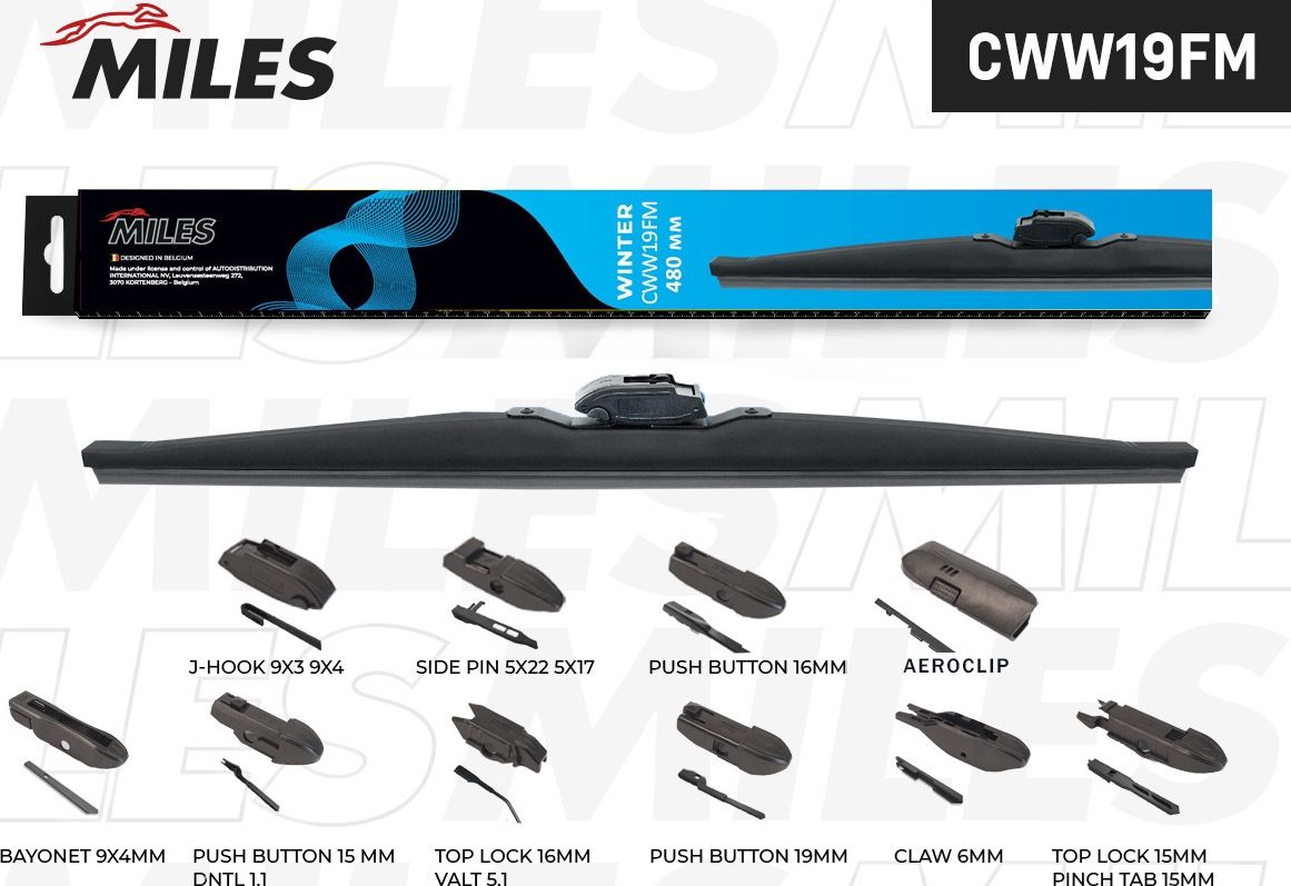 Щётка с/о 480мм (19) зимняя (10 адаптеров) (Miles). Артикул CWW19FM