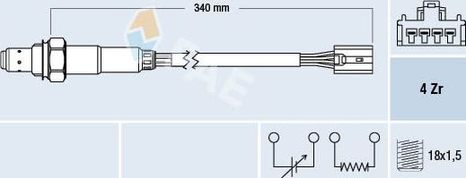 Лямбда-зонд (кислородный датчик) FAE для Mitsubishi Space Star I 1998-2004. Артикул 77388