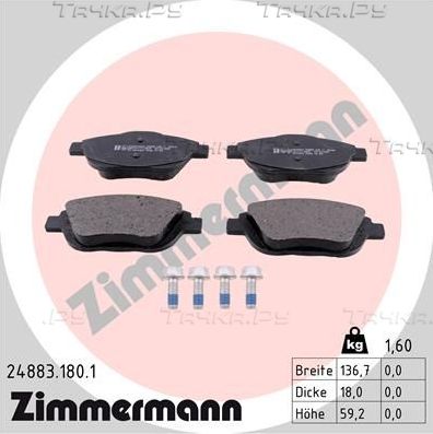Тормозные колодки Zimmermann передние для Opel Corsa F 2019-2026. Артикул 24883.180.1
