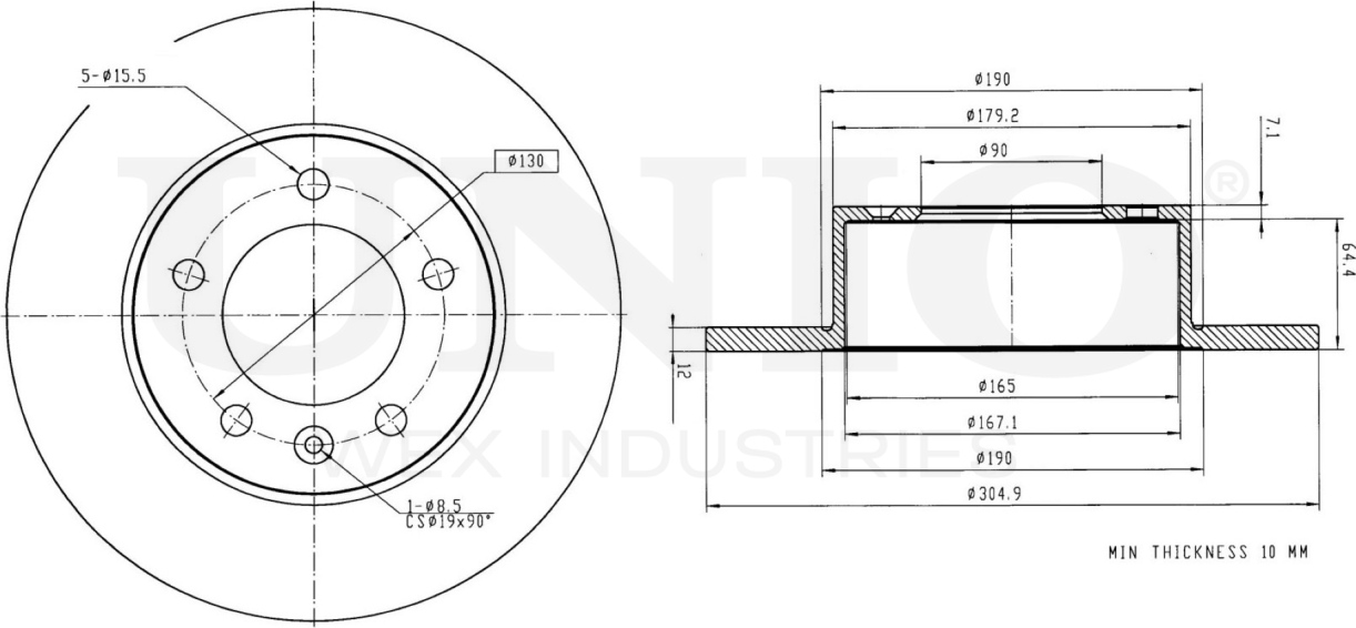 Диск тормозной (Unio). Артикул BRD-20362