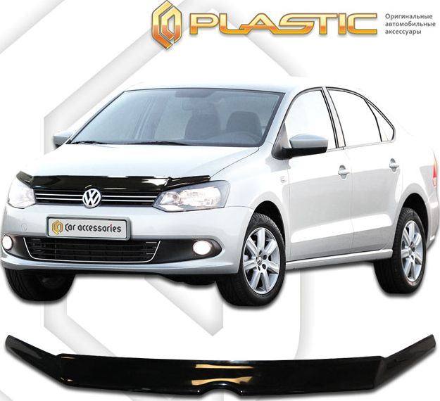 Дефлектор СА Пластик для капота (Classic черный) Volkswagen Polo хэтчбек 3D 2009-2020. Артикул 2010010108427