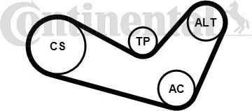 Приводной ремень поликлиновой с роликами (комплект) ContiTech для Skoda Fabia II 2010-2014. Артикул 6PK1080K1