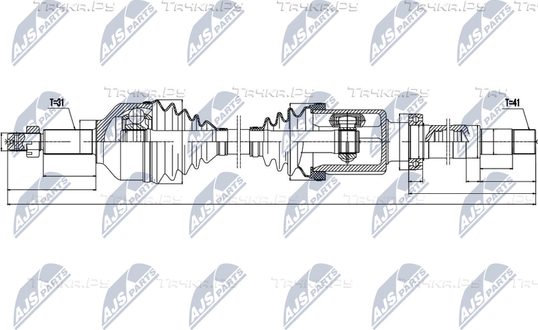 Полуось (привод в сборе, приводной вал) NTY для Ford Tourneo Custom I 2012-2026. Артикул NPW-FR-076