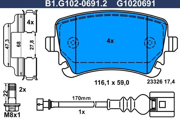 Тормозные колодки Galfer. Артикул B1.G102-0691.2