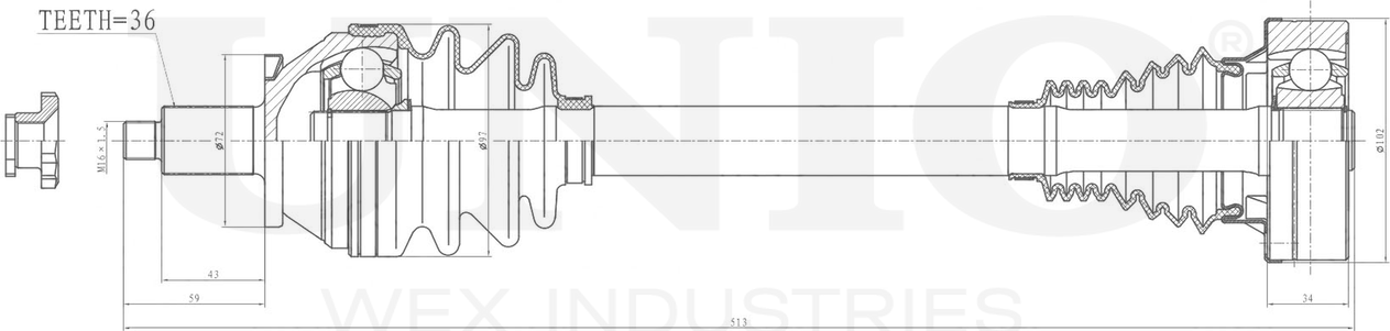 Вал приводной (Unio). Артикул CVJ-10104