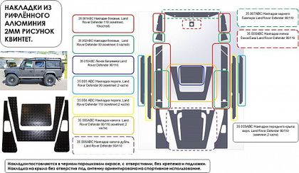 Накладки капота АВС-Дизайн (2 части) для Land Rover Defender 90/110 1983-2016. Артикул 35.005ABC