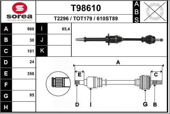 Полуось (привод в сборе, приводной вал) EAI. Артикул T98610