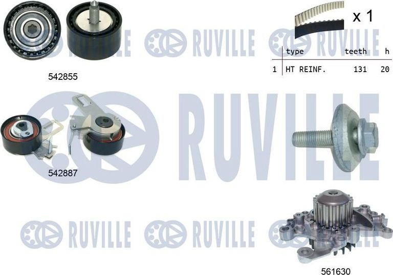 Помпа (водяной насос) с комплектом ремня ГРМ Ruville. Артикул 5504971