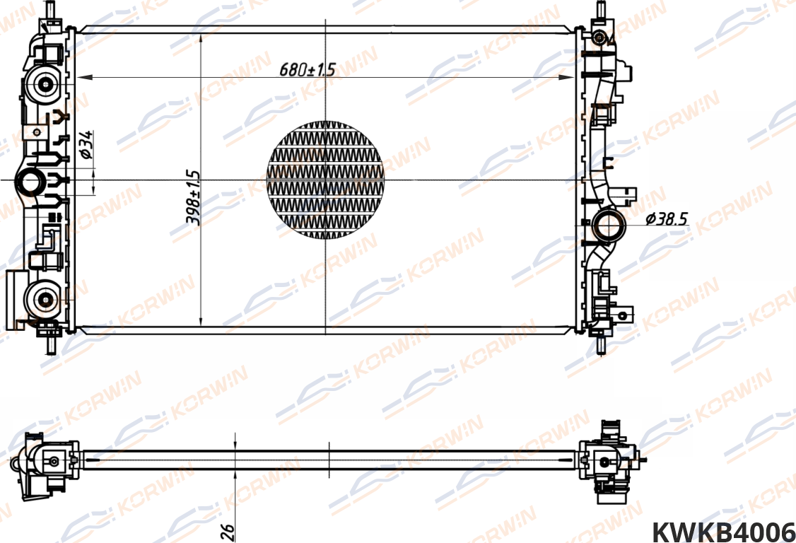Радиатор охлаждения OPEL ASTRA J(10-)/Chevrolet Cruze (09-) AT (гарантия 2 года) (Korwin). Артикул KWKB4006