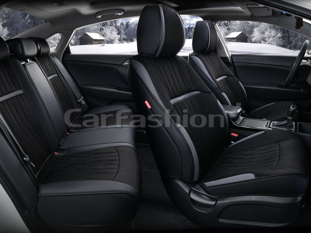 Чехлы универсальные каркасные CarFashion 5D Diplomat Plus на сидения авто, цвет Черный/Темно-серый/Черный. Артикул 27313
