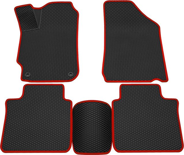 Коврики Rezkon 3D EVA ромб резиновые для салона Toyota Camry 50, 55 (V50, V55, XV50, XV55) 2011-2018 Красный кант. Артикул 9234010204